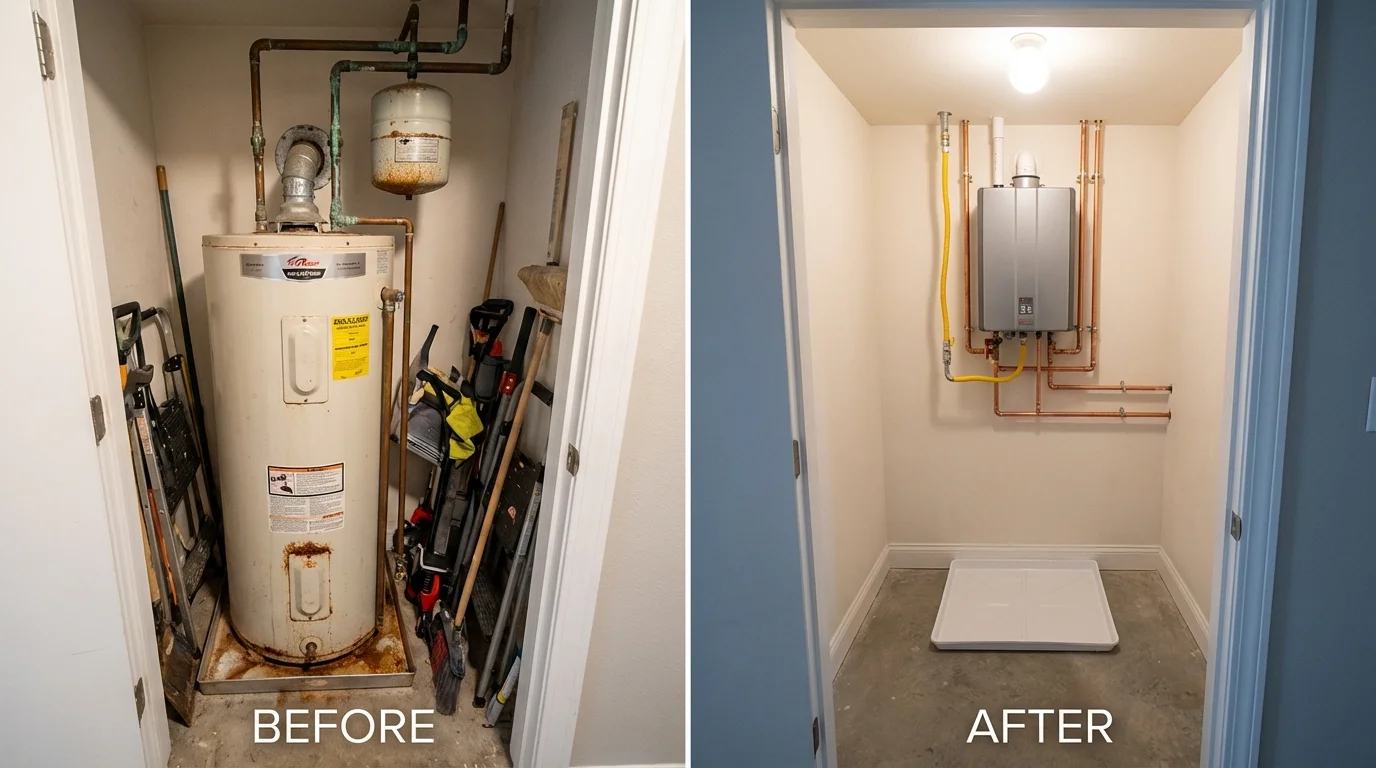 Tank water heater versus wall-mounted tankless unit comparison for Bellflower, CA homeowners