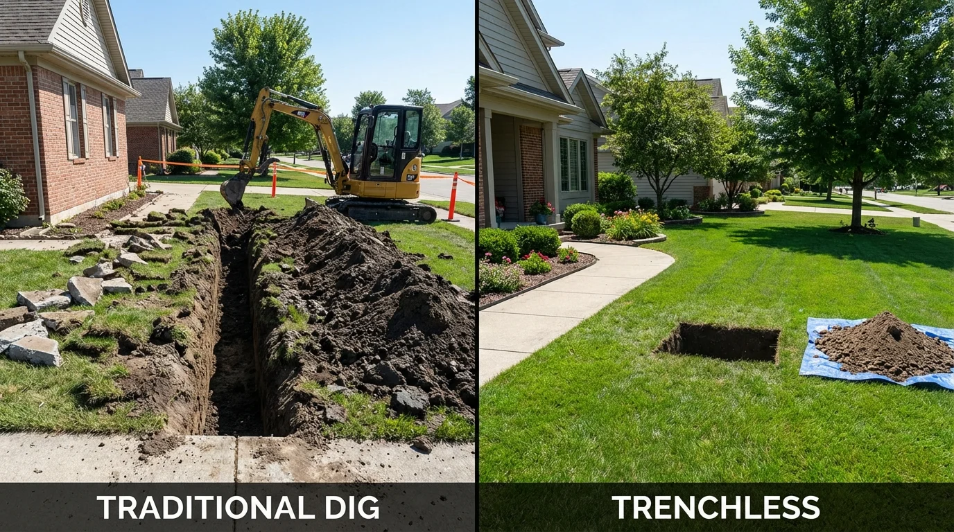 Trenchless sewer repair with minimal yard damage versus traditional excavation in Bellflower, CA